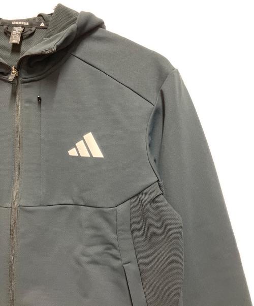 adidas（アディダス）adidas (アディダス) ダブルニット フード付きトラックジャケット ブラック サイズ:SIZE XLの古着・服飾アイテム