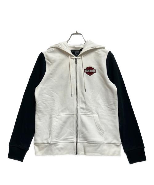 HARLEY-DAVIDSON（ハーレーダビッドソン）HARLEY-DAVIDSON (ハーレーダビッドソン) ジップパーカー ホワイト×ブラック サイズ:SIZE Lの古着・服飾アイテム