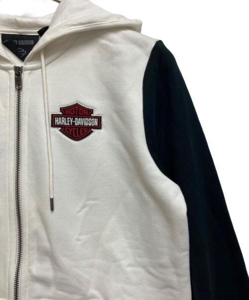 HARLEY-DAVIDSON（ハーレーダビッドソン）HARLEY-DAVIDSON (ハーレーダビッドソン) ジップパーカー ホワイト×ブラック サイズ:SIZE Lの古着・服飾アイテム