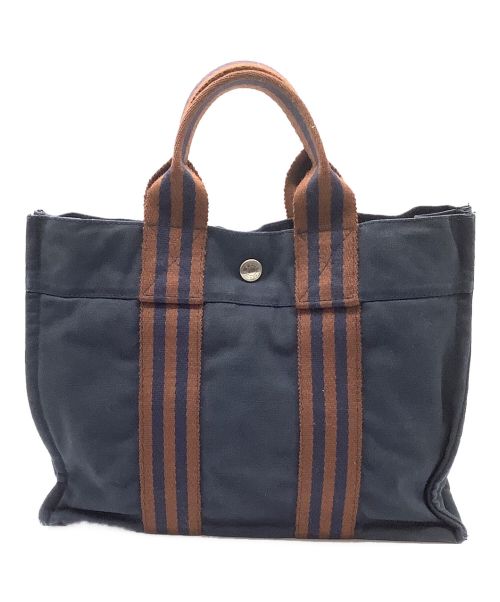 HERMES（エルメス）HERMES (エルメス) ミニトートバッグ ネイビー×ブラウンの古着・服飾アイテム