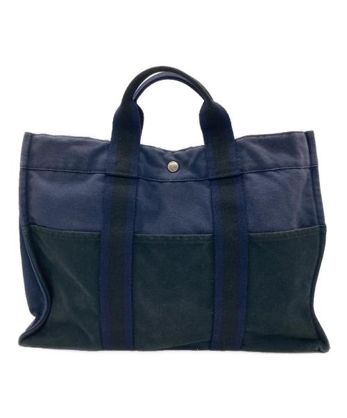 HERMES（エルメス）HERMES (エルメス) トートバッグ ネイビー×ブラックの古着・服飾アイテム