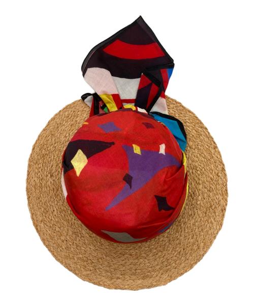 BORSALINO（ボルサリーノ）BORSALINO (ボルサリーノ) JANTJE ONTEMBAAR (ヤンチェ オンテンバール) スカーフ付ラフィアハット レッド×ベージュ サイズ:M 未使用品の古着・服飾アイテム