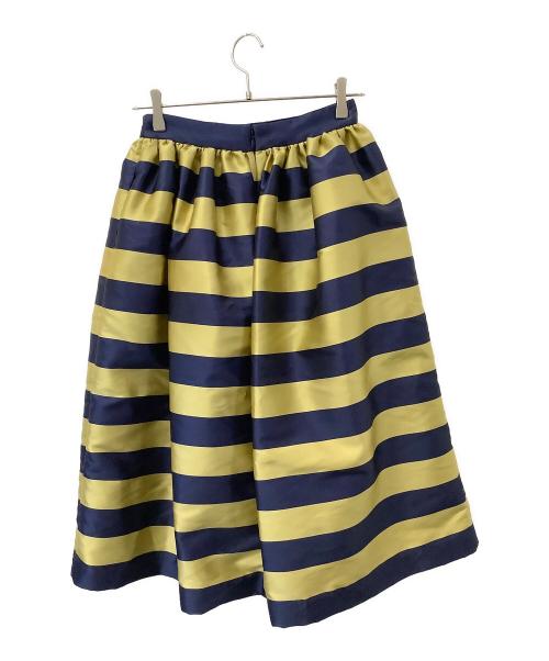 Kate Spade（ケイトスペード）Kate Spade (ケイトスペード) オーニングストライプ ミディ スカート イエロー×ネイビーの古着・服飾アイテム