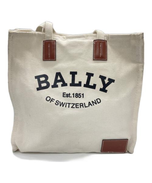 BALLY（バリー）BALLY (バリー) キャンバストートバッグ ホワイト×ブラックの古着・服飾アイテム