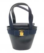 Salvatore Ferragamoサルヴァトーレ フェラガモ）の古着「ヴァラリボンハンドバッグ」｜ブラック×ネイビー