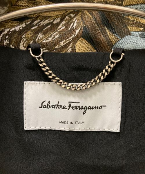 Salvatore Ferragamo（サルヴァトーレ フェラガモ）Salvatore Ferragamo (サルヴァトーレ フェラガモ) シルク混ジャケット ブラウン×ブルー サイズ:38の古着・服飾アイテム