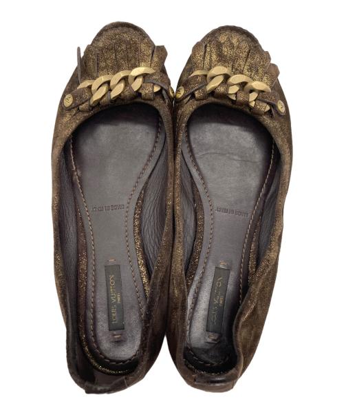 LOUIS VUITTON（ルイ ヴィトン）LOUIS VUITTON (ルイ ヴィトン) フラットパンプス ブラウン×ブロンズ サイズ:7　1/2の古着・服飾アイテム