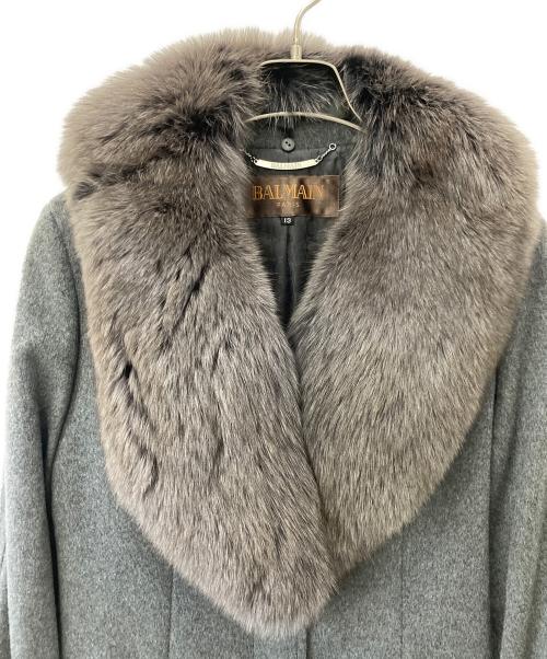 BALMAIN（バルマン）BALMAIN (バルマン) フォックスファーカシミヤコート グレー サイズ:13の古着・服飾アイテム
