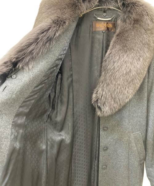 BALMAIN（バルマン）BALMAIN (バルマン) フォックスファーカシミヤコート グレー サイズ:13の古着・服飾アイテム