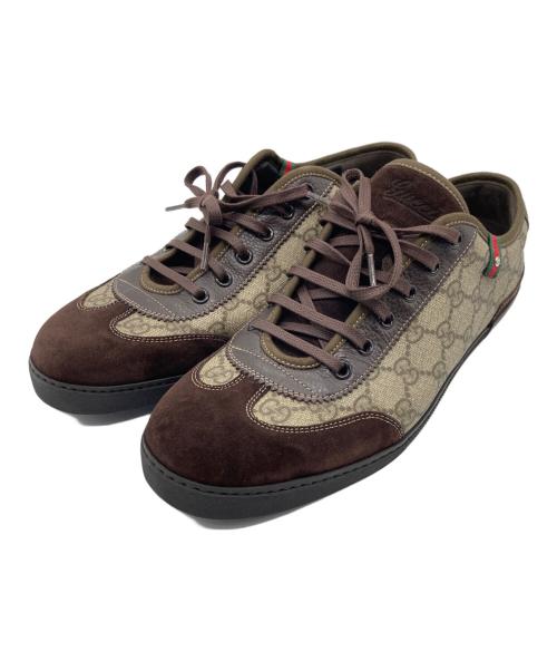 GUCCI（グッチ）GUCCI (グッチ) ローカットスニーカー ブラウン×ベージュ サイズ:9 1/2の古着・服飾アイテム