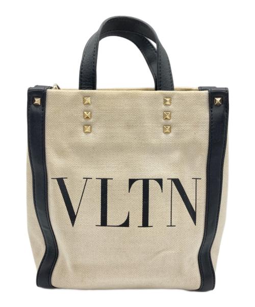 VALENTINO GARAVANI（ヴァレンティノ・ガラヴァーニ）VALENTINO GARAVANI (ヴァレンティノ・ガラヴァーニ) ロゴトートバッグ ブラック×アイボリーの古着・服飾アイテム