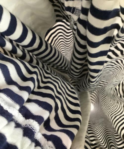 JUNYA WATANABE COMME des GARCONS（(ジュンヤワタナベ コムデギャルソン）JUNYA WATANABE COMME des GARCONS ((ジュンヤワタナベ コムデギャルソン) コットン ボーダーサルエルパンツ ホワイト×ネイビー サイズ:Sの古着・服飾アイテム