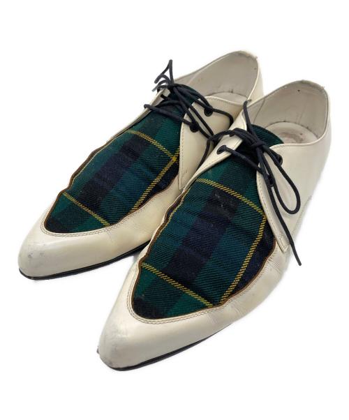 COMME des GARCONS HOMME PLUS（コムデギャルソンオムプリュス）COMME des GARCONS HOMME PLUS (コムデギャルソンオムプリュス) レザーシューズ ホワイト×グリーン サイズ:26.0cmの古着・服飾アイテム