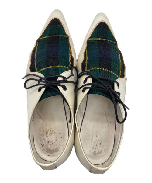 COMME des GARCONS HOMME PLUS（コムデギャルソンオムプリュス）COMME des GARCONS HOMME PLUS (コムデギャルソンオムプリュス) レザーシューズ ホワイト×グリーン サイズ:26.0cmの古着・服飾アイテム