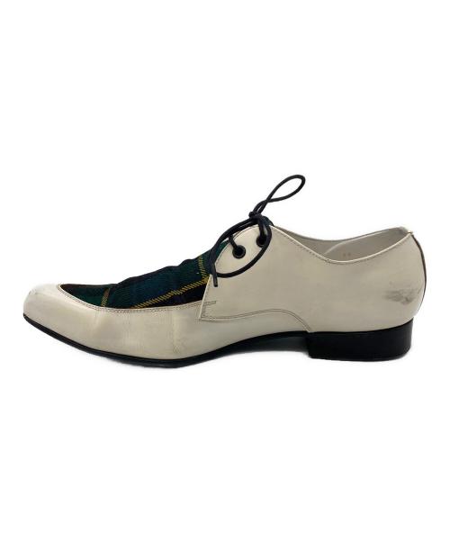 COMME des GARCONS HOMME PLUS（コムデギャルソンオムプリュス）COMME des GARCONS HOMME PLUS (コムデギャルソンオムプリュス) レザーシューズ ホワイト×グリーン サイズ:26.0cmの古着・服飾アイテム