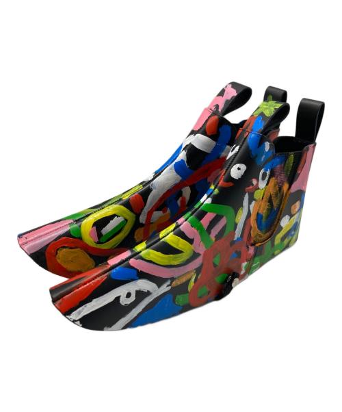 COMME des GARCONS（コムデギャルソン）COMME des GARCONS (コムデギャルソン) 落書きプリントレザーサイドゴアブーツカバー ブラック サイズ:不明の古着・服飾アイテム