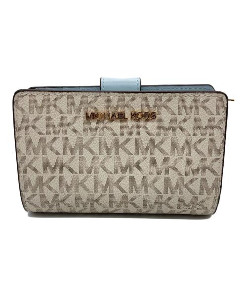 MICHAEL KORS（マイケル・コース）MICHAEL KORS (マイケル・コース) 2つ折り財布 ホワイト×ブルーの古着・服飾アイテム
