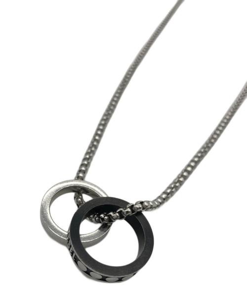 DIESEL（ディーゼル）DIESEL (ディーゼル) ダブルリングネックレス ブラック×シルバーカラーの古着・服飾アイテム