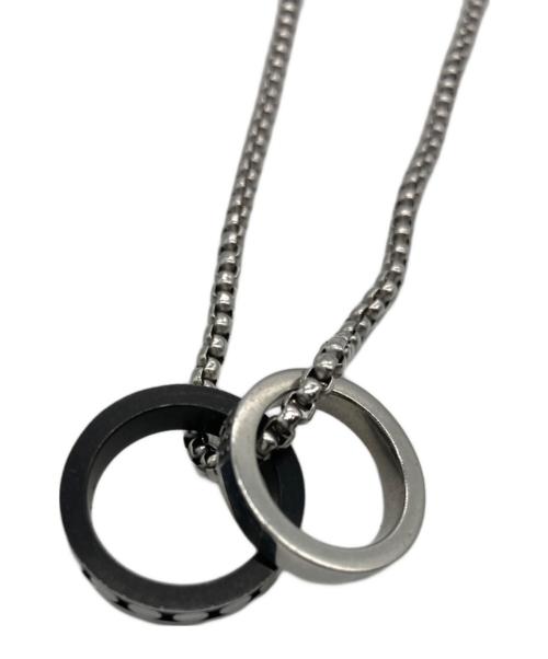 DIESEL（ディーゼル）DIESEL (ディーゼル) ダブルリングネックレス ブラック×シルバーカラーの古着・服飾アイテム