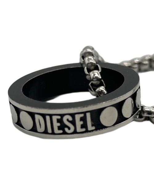DIESEL（ディーゼル）DIESEL (ディーゼル) ダブルリングネックレス ブラック×シルバーカラーの古着・服飾アイテム