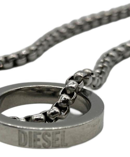 DIESEL（ディーゼル）DIESEL (ディーゼル) ダブルリングネックレス ブラック×シルバーカラーの古着・服飾アイテム