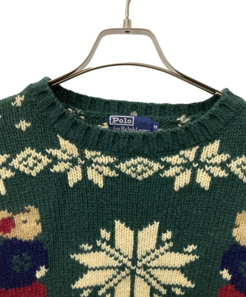 POLO RALPH LAUREN（ポロ・ラルフローレン）POLO RALPH LAUREN (ポロ・ラルフローレン) 厚手ニット グリーン×アイボリー サイズ:Mの古着・服飾アイテム