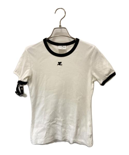 courreges（クレージュ）courreges (クレージュ) ホワイトバックル 半袖カットソー ホワイト×ブラック サイズ:Sの古着・服飾アイテム