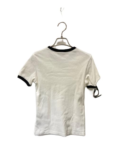 courreges（クレージュ）courreges (クレージュ) ホワイトバックル 半袖カットソー ホワイト×ブラック サイズ:Sの古着・服飾アイテム