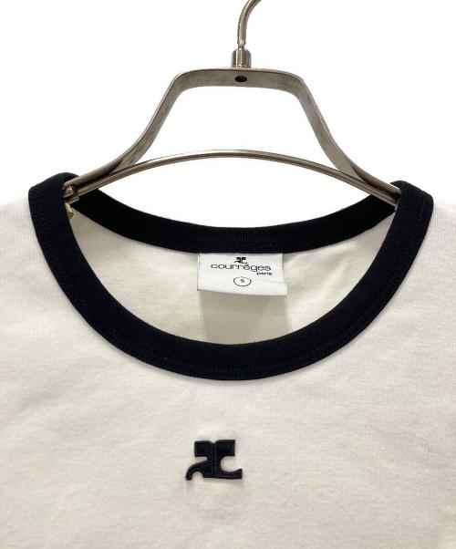 courreges（クレージュ）courreges (クレージュ) ホワイトバックル 半袖カットソー ホワイト×ブラック サイズ:Sの古着・服飾アイテム