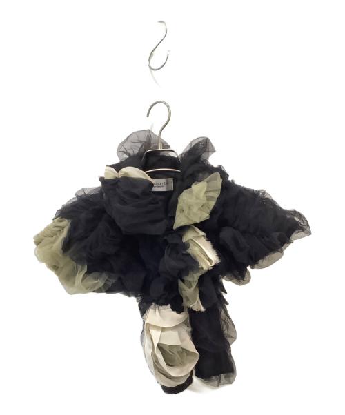 ROBE DE CHAMBRE COMME DES GARCONS（ローブドシャンブル コムデギャルソン）ROBE DE CHAMBRE COMME DES GARCONS (ローブドシャンブル コムデギャルソン) チュールギャザーデザインショール ブラック×ブラウンの古着・服飾アイテム