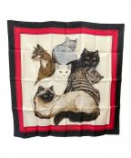 HERMESエルメス）の古着「シルクスカーフ　レ・シャ Les Chats」｜レッド×ブラック