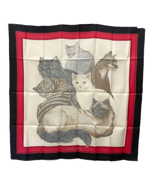 HERMES（エルメス）HERMES (エルメス) シルクスカーフ　レ・シャ Les Chats レッド×ブラックの古着・服飾アイテム