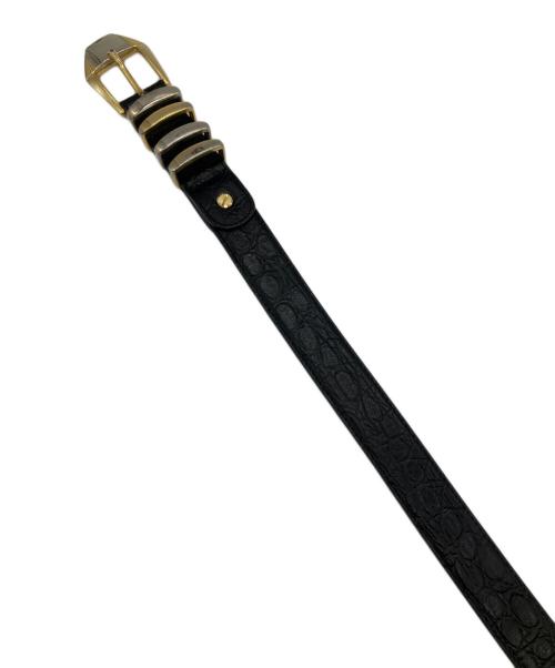 GIANNI VERSACE（ジャンニ・ヴェルサーチ）GIANNI VERSACE (ジャンニ・ヴェルサーチ) 4連バックルクロコ調型押しレザーベルト ブラックの古着・服飾アイテム