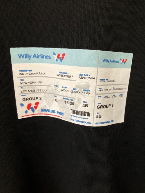WILLY CHAVARRIA（ウィリーチャバリア）WILLY CHAVARRIA (ウィリーチャバリア) WILLY AIRLINES UPDATED T ブラック サイズ:Lの古着・服飾アイテム