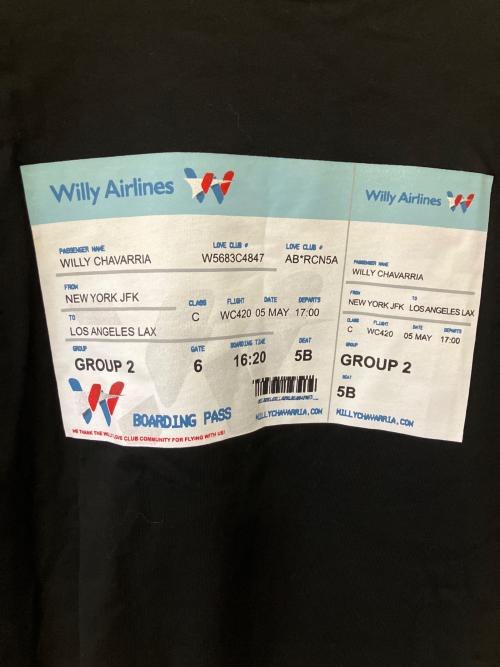 WILLY CHAVARRIA（ウィリーチャバリア）WILLY CHAVARRIA (ウィリーチャバリア) WILLY AIRLINES UPDATED T ブラック サイズ:Lの古着・服飾アイテム