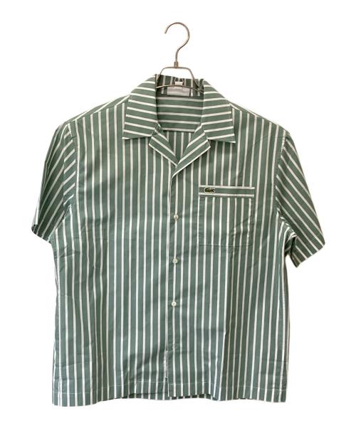 LACOSTE（ラコステ）LACOSTE (ラコステ) ストライプオープンカラーシャツ グリーン×ホワイト サイズ:39 未使用品の古着・服飾アイテム