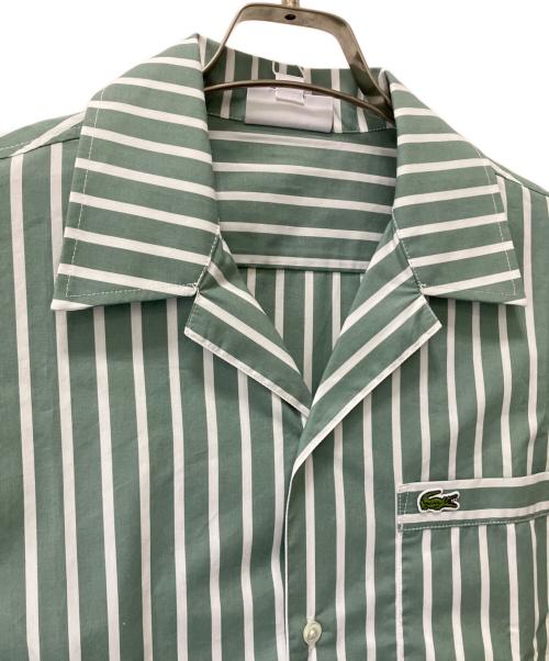 LACOSTE（ラコステ）LACOSTE (ラコステ) ストライプオープンカラーシャツ グリーン×ホワイト サイズ:39 未使用品の古着・服飾アイテム