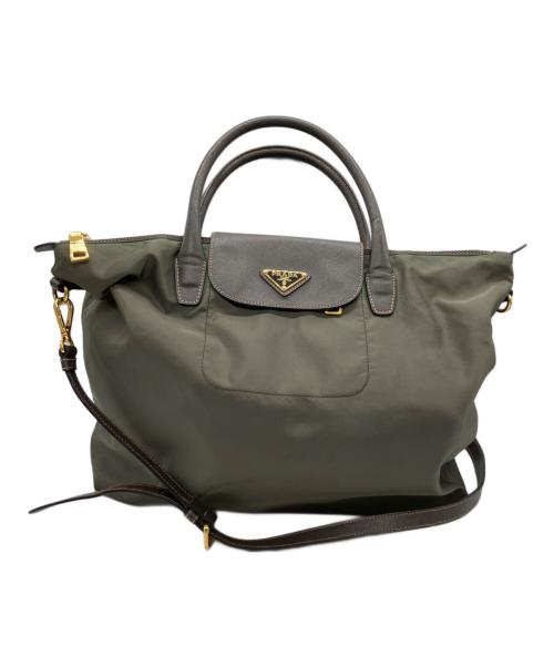 PRADA（プラダ）PRADA (プラダ) 2WAYショルダーバッグ カーキの古着・服飾アイテム