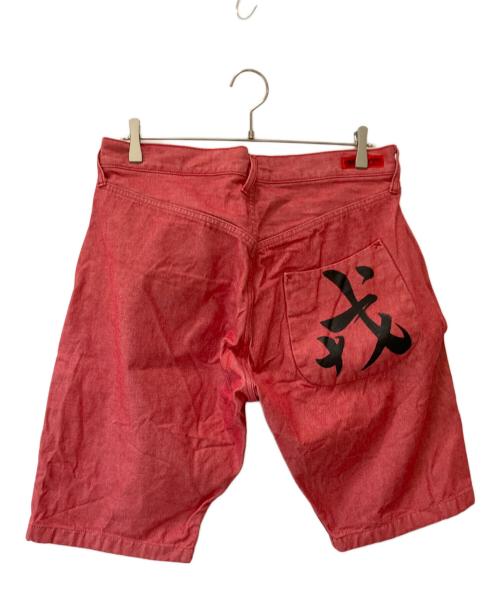 YAMANE（ヤマネ）YAMANE (ヤマネ) EVISU (エヴィス) デニムハーフパンツ レッド サイズ:36の古着・服飾アイテム