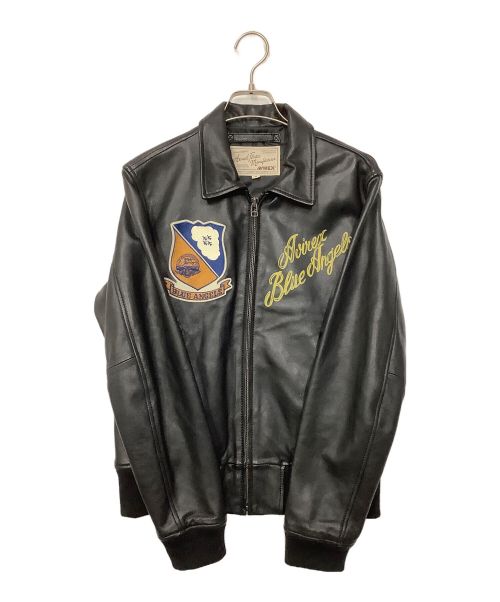 AVIREX（アヴィレックス）AVIREX (アヴィレックス) ワッペンレザージャケット ブラック サイズ:Mの古着・服飾アイテム