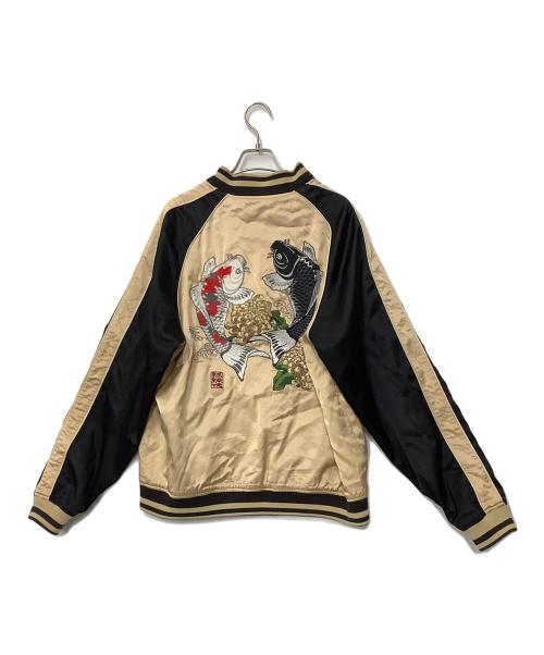 絡繰魂（カラクリタマシイ）絡繰魂 (カラクリダマシイ) スカジャン ベージュ×ブラック サイズ:XLの古着・服飾アイテム