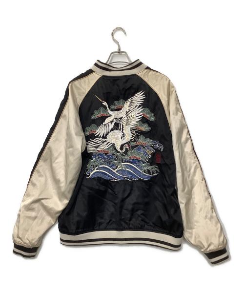 絡繰魂（カラクリタマシイ）絡繰魂 (カラクリダマシイ) スカジャン ベージュ×ブラック サイズ:XLの古着・服飾アイテム