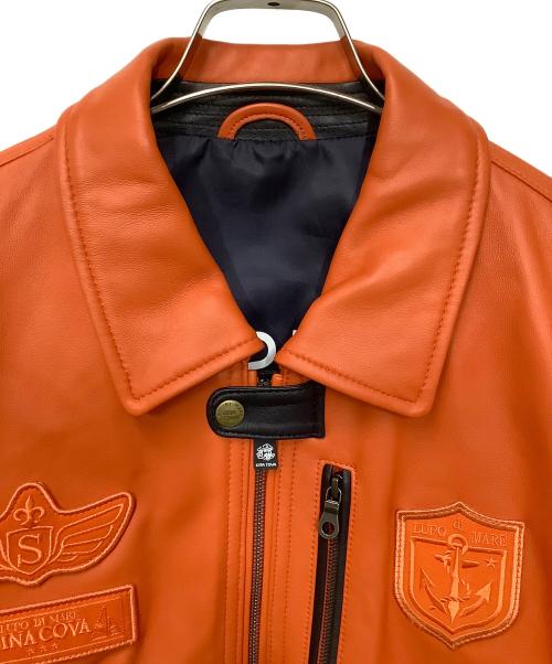LUPO DI MARE SINA COVA（ルポ ディ マーレ シナコバ）LUPO DI MARE SINA COVA (ルポ ディ マーレ シナコバ) ラムレザージャケット ネイビー×オレンジ サイズ:LLの古着・服飾アイテム