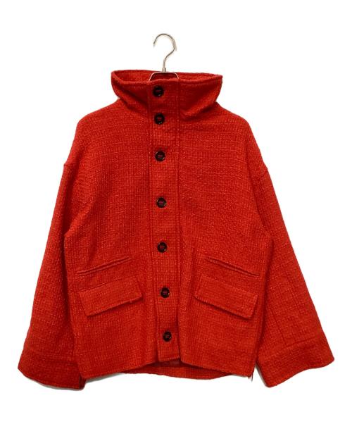seyto（セイト）seyto (セイト) ハイネックツイードショートジャケット レッド サイズ:Sの古着・服飾アイテム