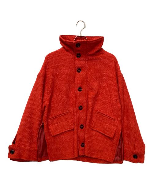 seyto（セイト）seyto (セイト) ハイネックツイードショートジャケット レッド サイズ:Sの古着・服飾アイテム