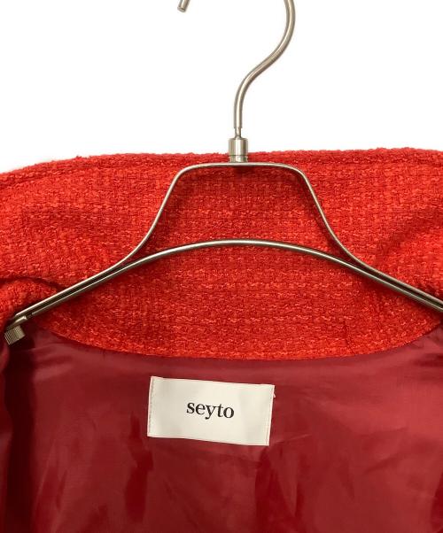 seyto（セイト）seyto (セイト) ハイネックツイードショートジャケット レッド サイズ:Sの古着・服飾アイテム