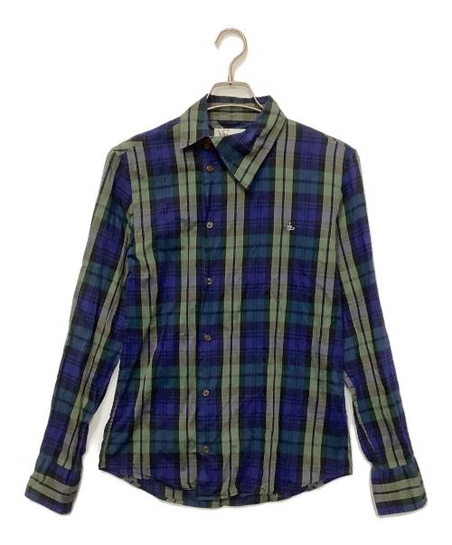Vivienne Westwood man（ヴィヴィアン ウェストウッド マン）Vivienne Westwood man (ヴィヴィアン ウェストウッド マン) 長袖シャツ ネイビー×グリーン サイズ:46の古着・服飾アイテム