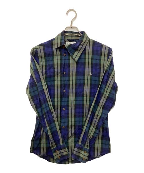Vivienne Westwood man（ヴィヴィアン ウェストウッド マン）Vivienne Westwood man (ヴィヴィアン ウェストウッド マン) 長袖シャツ ネイビー×グリーン サイズ:46の古着・服飾アイテム