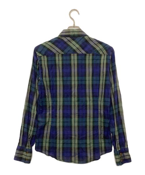 Vivienne Westwood man（ヴィヴィアン ウェストウッド マン）Vivienne Westwood man (ヴィヴィアン ウェストウッド マン) 長袖シャツ ネイビー×グリーン サイズ:46の古着・服飾アイテム