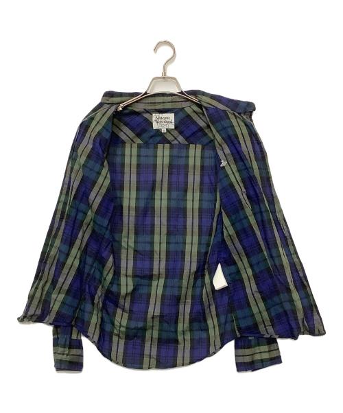 Vivienne Westwood man（ヴィヴィアン ウェストウッド マン）Vivienne Westwood man (ヴィヴィアン ウェストウッド マン) 長袖シャツ ネイビー×グリーン サイズ:46の古着・服飾アイテム